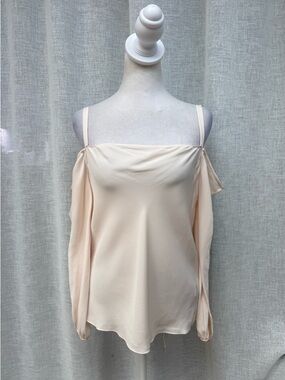 Rebecca Minkoff soft blush pink open shoulder silk blouse
